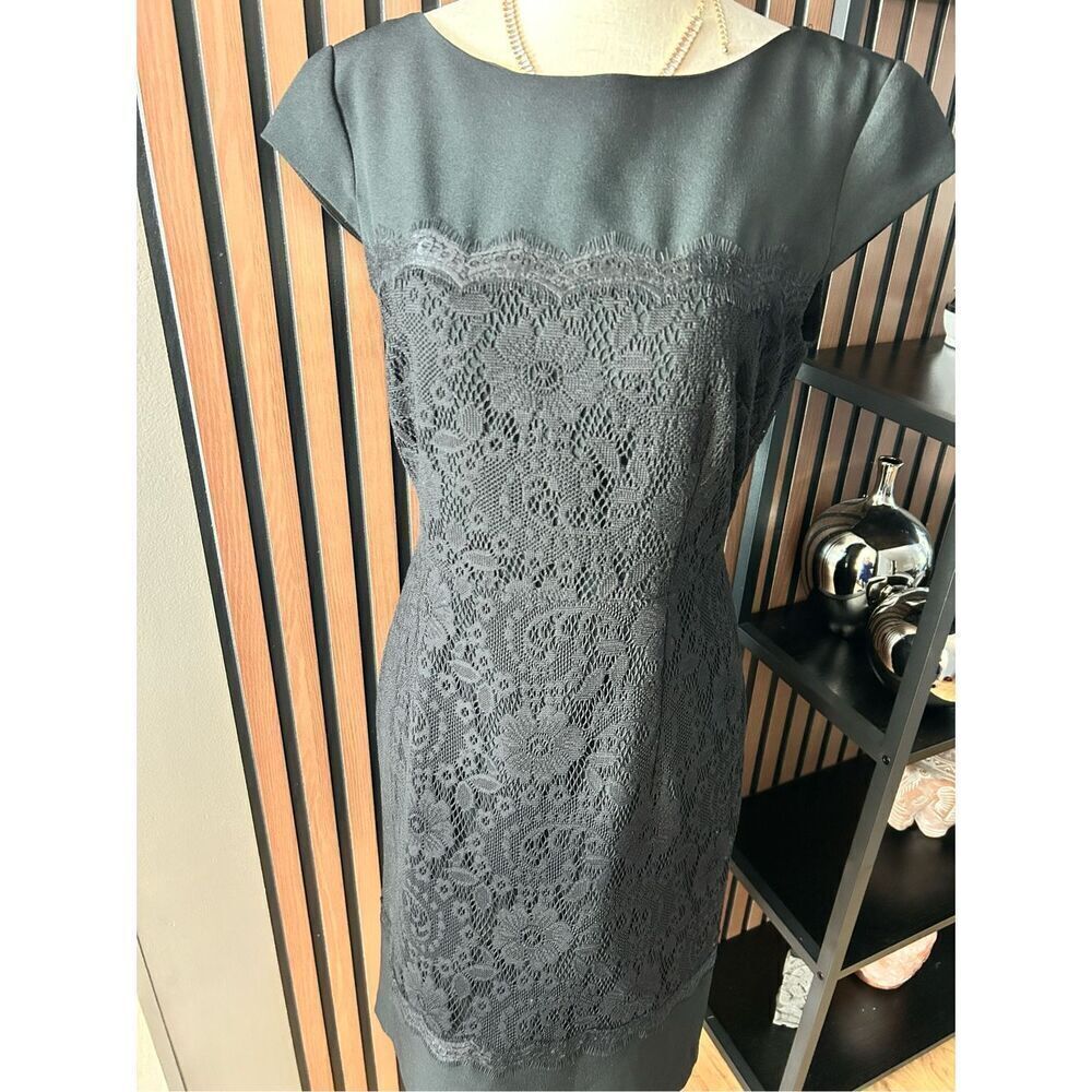 Andrianna Papell black dress work dress wedding guest classy size 8